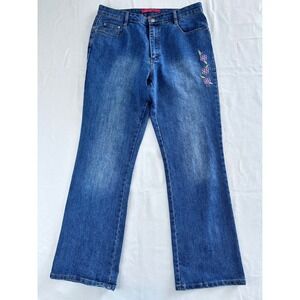 Cosmopolitan Jeanswear Womens Floral Embroidered Bootcut Jeans Blue Size 14